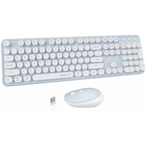 Conjunto de teclado e mouse sem fio com teclas redondas retrô.