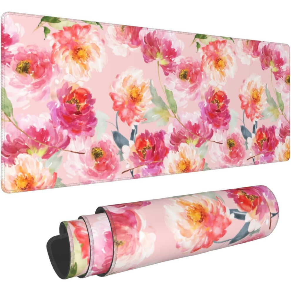Watercolour Floral Mouse Pad 31.5 X 11.8 In Roses Pink 9450273249155