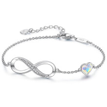 (E) Infinity Heart Symbol Charm Bracelet For Women 925 Sterling Silver