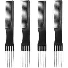 4 Afro Curling Combs for Women and Men - Detangling Comb with Metal Teeth - Wide Tooth Afro Comb for Combing and Styling Curly Hair