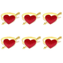 6PCS Valentine Heart Napkin Rings, Red and Gold Heart Napkin Holder for Valentine's Day Wedding Table