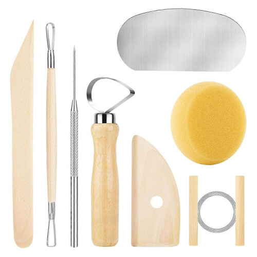 8pcs Wooden Pottery Sculpting Tools Clay Cleaning Tool Set Ceramic Modeling Carving Tools