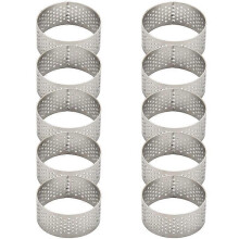 10 Pcs 4.5cm Round Perforated Stainless Steel Tart Rings with Ho