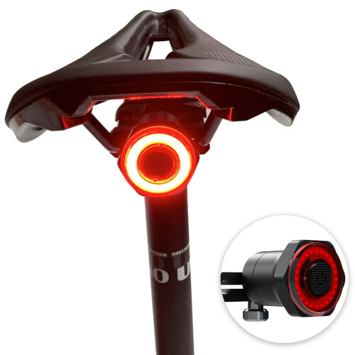 Slim fietsachterlicht met remsensor, oplaadbaar via USB.