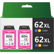 Paquete de 2 cartuchos de tinta de alto rendimiento HP62XL a color.