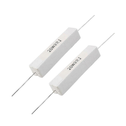 2 Pieces Wire-Wound Ceramic Cement Resistor 8 Ohms 20W 5%