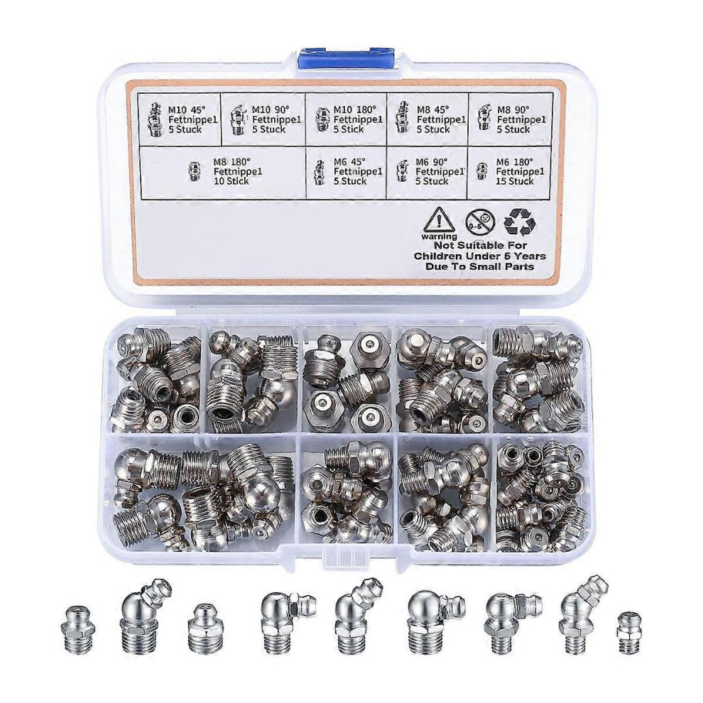 60Pcs Metric M6 M8 M10 45 90 Degree Hydraulic Grease Nipple Assortment 3097636828365