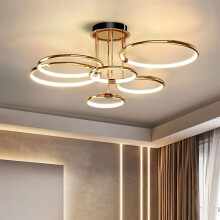 LED-taklampa, designbelysning med 6 ringar, dimbar, Ø96 cm, 5 lamphuvuden, integrerade LED-lampor