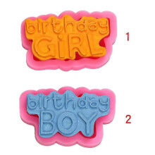 (2, Pink) Boy/Girl Happy Birthday Cake Decoration Mold Cube Sugar Cake Biscuit Mold