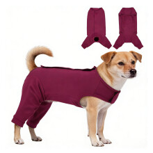 Dog Surgical Recovery Clothes With Leg Sleeve For-XS Burgundy