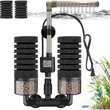 Aquarium Electric Sponge Filter with Submersible Water Pump Silence Motor for Shrimps,Bettas with Bio Ceramic Media Balls and 2 Spare Sponge,Venturi N