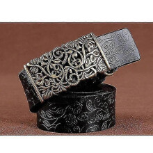 (110cm 31to33 Inch, black) [lfmb]belt For Women Waistband Cowskin Leather Lady Belt Vintage Pin Buckle Hollow Flower Fashion Woman Jeans Girdle Female