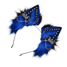 Plush Animal Ear Headband Punk Cosplay Hairband For Women-Blue
