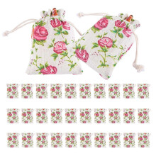 30 Pack Rose Drawstring Bags, Burlap Flower Pouch Gift Jewelry Pouches for DIY Craft Wedding