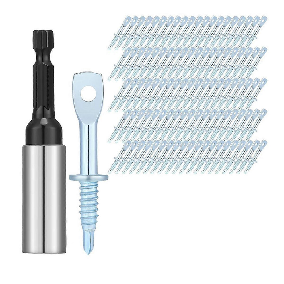 100Pcs 2Inch Eye Lag Self Tapping Drilling Point Screw Zinc And 1Pcs 2-5/8Inch Driver, Eye Lag Screws Set 3051806958801