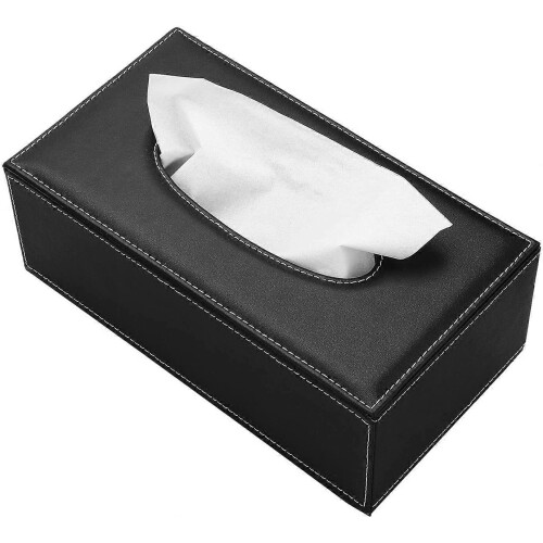 Rectangular Leather Household / Office / Car Cosmetic Tissue Box (Black)