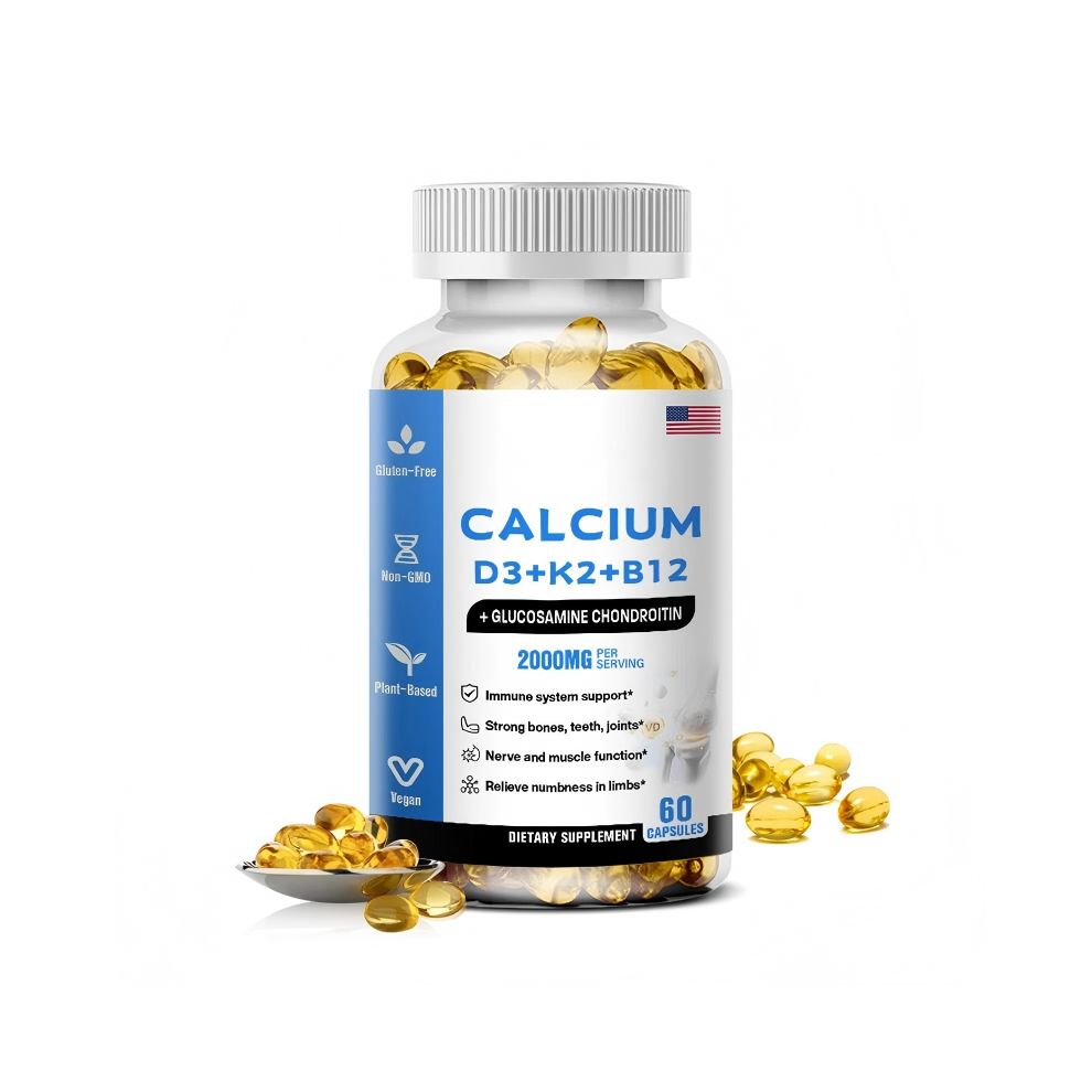 (120 Capsules) Calcium D3 + K2 + Vitamin B12 Strengthen Bones, Teeth, Joints