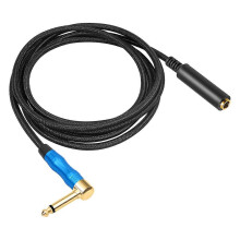 Haakse 6,35 mm TRS stereo audioverlengkabel (mannelijk naar vrouwelijk), compatibel met gitaarversterkers.