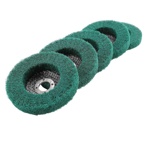 Conjunto de 5 discos de lixa de fibra de nylon para polimento, brunimento e desbaste, compatíveis com esmerilhadeira angular.