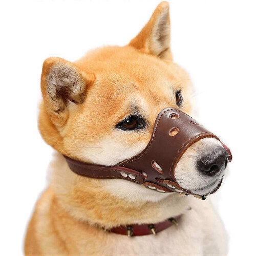 Brown Soft Leather Adjustable Dog Muzzle for Small, Medium And Large Dogs  Xl