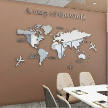 Wall Sticker 3d World Map Wall Sticker Diy Art Wall Sticker Decoration for Living Room, Tv, Bedroom, Kindergarten, Office, Children's Room-M-silver