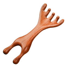 Six-Claw Meridian Sandalwood Massage Comb, Natural Wooden Gua Sha Tool, Deer Antlers Wide Tooth Head Massage Comb