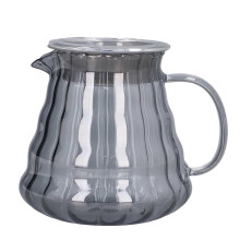 Glass Coffee Server Electroplated Grey Striped Glass Coffee Carafe Coffee Pot Manual Drip Pot Filter 500ml 8.4 X 13cm
