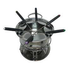 Set per fonduta, ideale per campeggio all'aperto, con 6 bastoncini, in acciaio inossidabile e pentola per sciogliere cioccolato e formaggio.