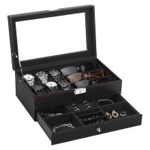 6 Slot Watch Case & 3 Slot Sunglasses Organizer Lockable Mens Jewelry Box