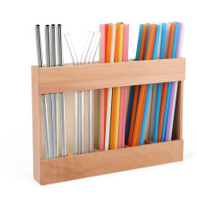 Organizer per cannucce riutilizzabili in legno ecologico, installazione senza forature, da posizionare sul piano di lavoro.