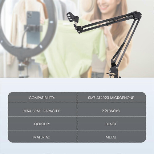 Suporte de mesa com braço articulado para microfone, compatível com Blue Yeti.