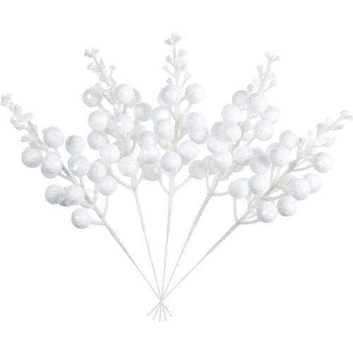 Christmas Glitter White Berry Stems 20 pcs 9.06 in