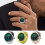 Green Dial Ring Watch Stainless Steel Band Silver 1