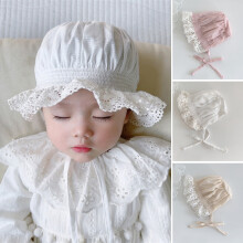 Cotton Sun Hat for Newborns Beige Lace Brim UV Protection