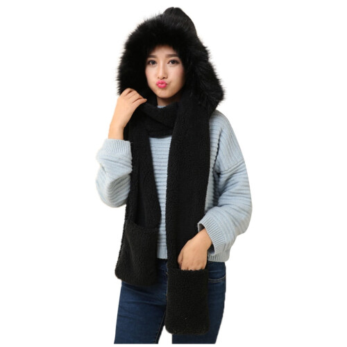Knit Hat and Scarf Set Black One Size