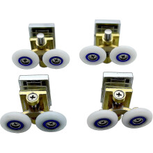 4 Pcs Shower Door Casters Slide Rail Pulleys with Brass Support Arm, 25mm Diameter Wheels for Shower Enclosure Room
