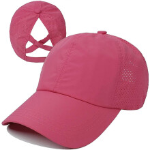 1 stuk roze rode verstelbare sneldrogende baseballpet voor dames met gekruiste bandjes voor een hoge, rommelige knot.