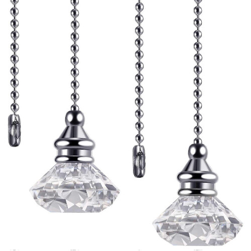2pcs Crystal Pull Chains, 50cm Ceiling Fan Chain Extension Pendant