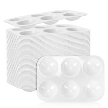 50 stuks witte plastic aquarelpaletten, rechthoekige verfbakjes met 6 vakken