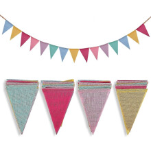 Wimpelkette 4pc 5m Multicolor Triangle Flag 15 Colors Imitation Linen for Birthday Party Wedding Indoor Decoration