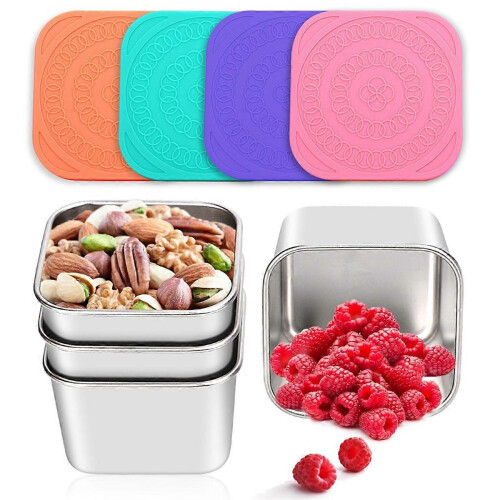 4-pack stainless steel leak-proof stackable snack food containers compatible with children