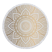 Round Microfiber Mandala Hippie Boho Beach Towel With Tassels, Oversized Wrap Blanket