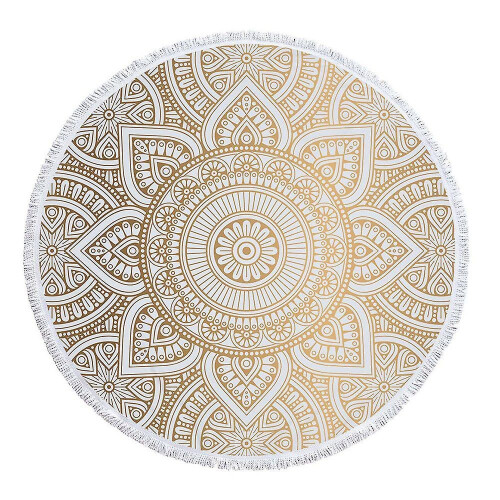 Round Microfiber Mandala Hippie Boho Beach Towel With Tassels, Oversized Wrap Blanket