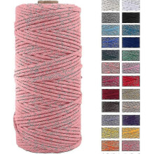 Macrame Cord Thick Natural Cotton Cord Yarn Macrame Rope for Wall Hangings Plant Hangers 3mm X 100m-Light Pink