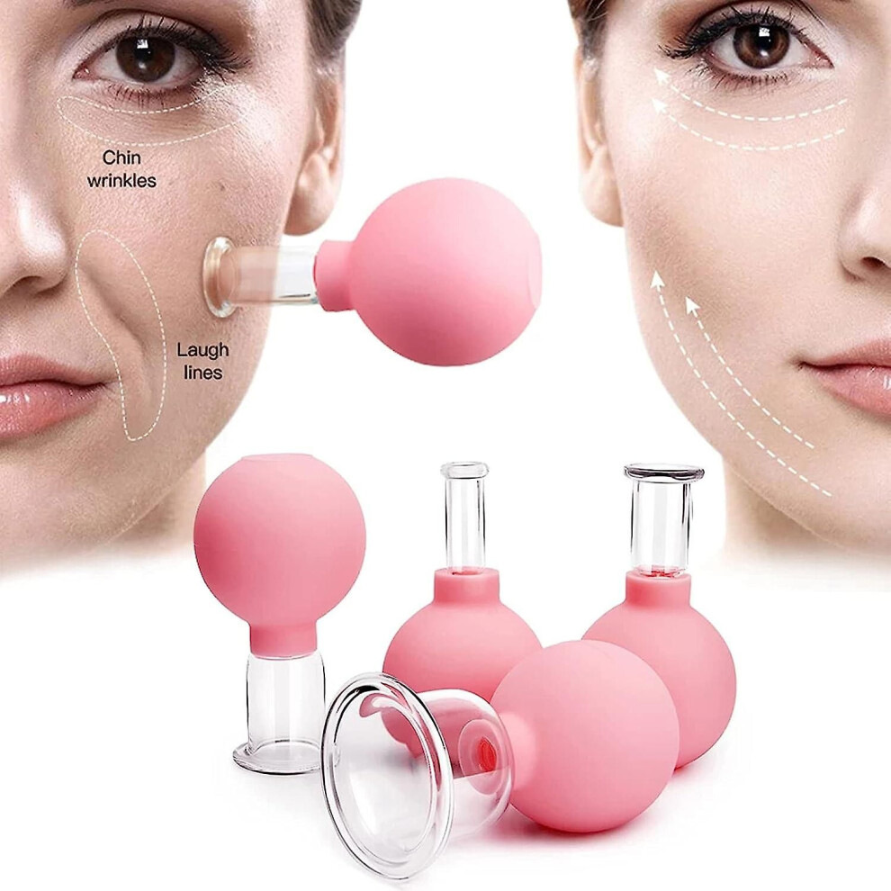 4 Pcs Blue Glass Facial Cupping Set Silicone Vacuum Suction Cups for Massage Therapy Face Leg Arm Back Shoulder Pain Relief