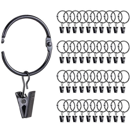 42pcs Opening Curtain Rings with Clips, 1 Inch Inner Diameter, Rustproof, Decorative