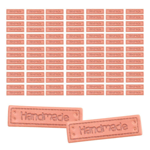 100 Pcs PU Leather Handmade Embossed Textile Labels compatible with Clothing DIY