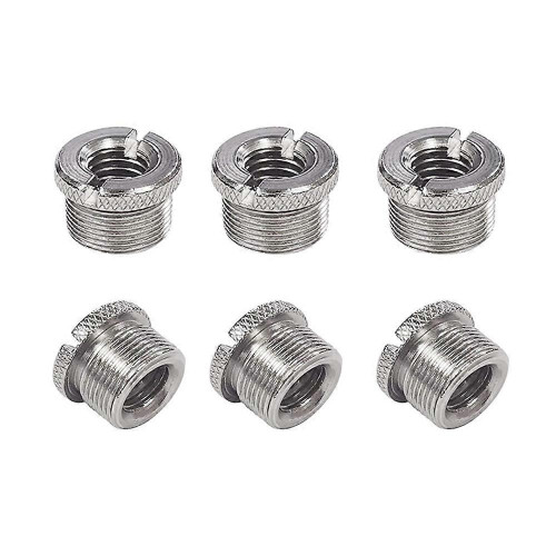 Conjunto de 6 adaptadores de microfone de 5/8" macho para 3/8" fêmea, com rosca e ranhuras, compatíveis com diversos microfones.