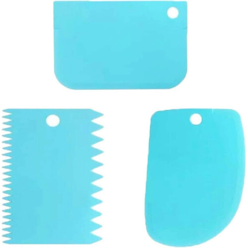 3 Pcs Cake Scraper Smoother Set, Cake Icing Smoother Tool for Cake Decorating, Plastic Dough Scraper Flexible Bowl Scraper for Baking