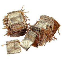 100pcs gold foil organza bags candy gift bags for christmas wedding party favor gift packing